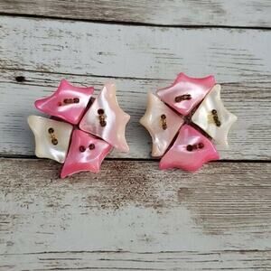 Vintage Clip On Earrings Large Pink & Cream Shell? with Beads